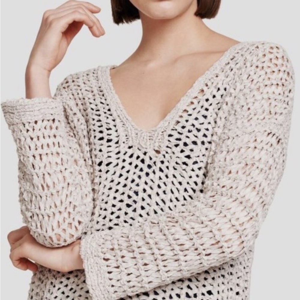 White + Warren Cream V-Neck Sweater